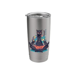 Kawaii Cool Black Cat on Meditation Yoga Mat Lotus Position Stainless Steel Insulated Tumbler