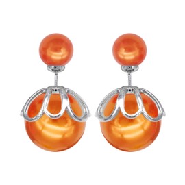 Hiqmic 925 Sterling Silver Post Double-sided Earrings Pearl Flower Petal Ear Stud White Gold Plated Fashion Jewelry Gifts for Women, WA90128-S Orange