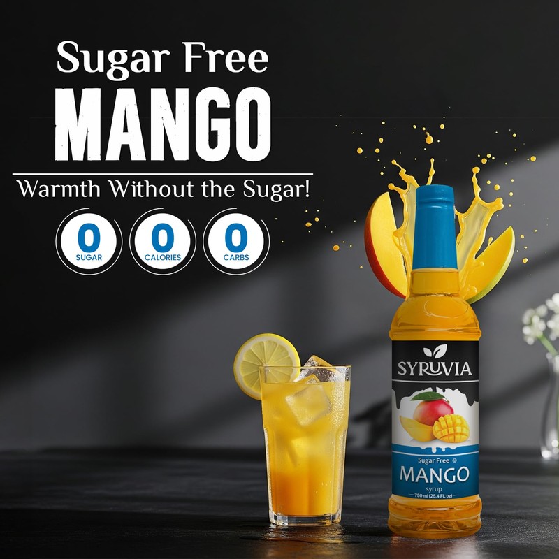 Syruvia Sugar-Free Mango Syrup, Flavored Syrup for Drinks, Cocktails, Lemonades,