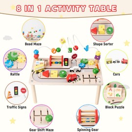KDSFT Activity Table for 1 Year Old, 8 in 1 Multi-Colorful Montessori Toys, Baby Activity Table with Bead Maze & Shape Sorter, Toddler Sensory Educational Learning Toys for Birthday Gift Boys Girls