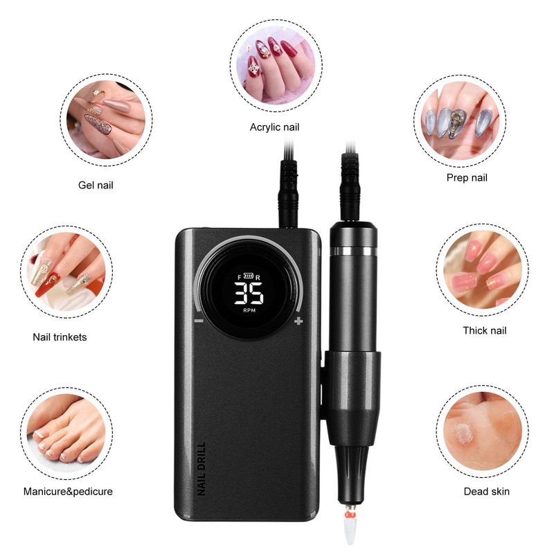 Portable Nail Drill Machine 35000 RPM Rotation Rate Adjustable Electric