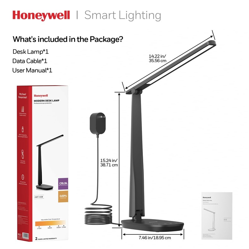 Honeywell LED Desk Lamp for Home Office, Eye-Caring Light with