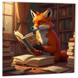Fox Reading a Book Birthday Card 147mm x 147mm