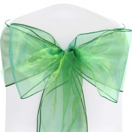 Time to Sparkle Pack of 50 Organza Sashes 22x280cm Wider Sash Fuller Bows Chair Cover Bows Sash for Wedding Party Birthday Decoration - Green Shimmer