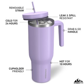 Hydrapeak Voyager - Vaso térmico de 40 onzas con asa y tapa con popote, vasos aislados de acero inoxidable, taza de viaje para bebidas frías y calientes, termo de viaje (lavanda)