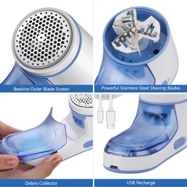 Fabric Shaver,Lint Remover,Fluff Remover Quickly and Effectively Remove Bobbles for Clothes and Furniture with 2 Spare Blades（blue)