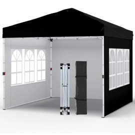 Ecolinear 10'x10' Pop Up Canopy Tent w/3 Sidewalls,One Push Setup Instant Shade Tent Black