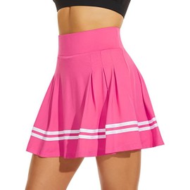 ThreeH Women's High Waist Pleated Tennis Skirt Built-in Lining Shorts Girls School Uniforms Skates Skirts with 2 Pockets, pink