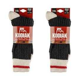 Kodiak Men's Heritage Stripe Performance Cushioned Socks, Work Hiking Camp Sock, Boot Size 7-12, 4 Pack, 4-Pairs, Black Cotton Red Stripe, Men's 7-12