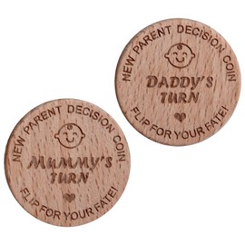 LEEQBCR 2 Pieces Newborn Baby Wooden Decision Coin, Baby Gift Decision Coin, Birth Gift, Gift Ideas for Mum-to-be, Christening Gift for Boys and Girls