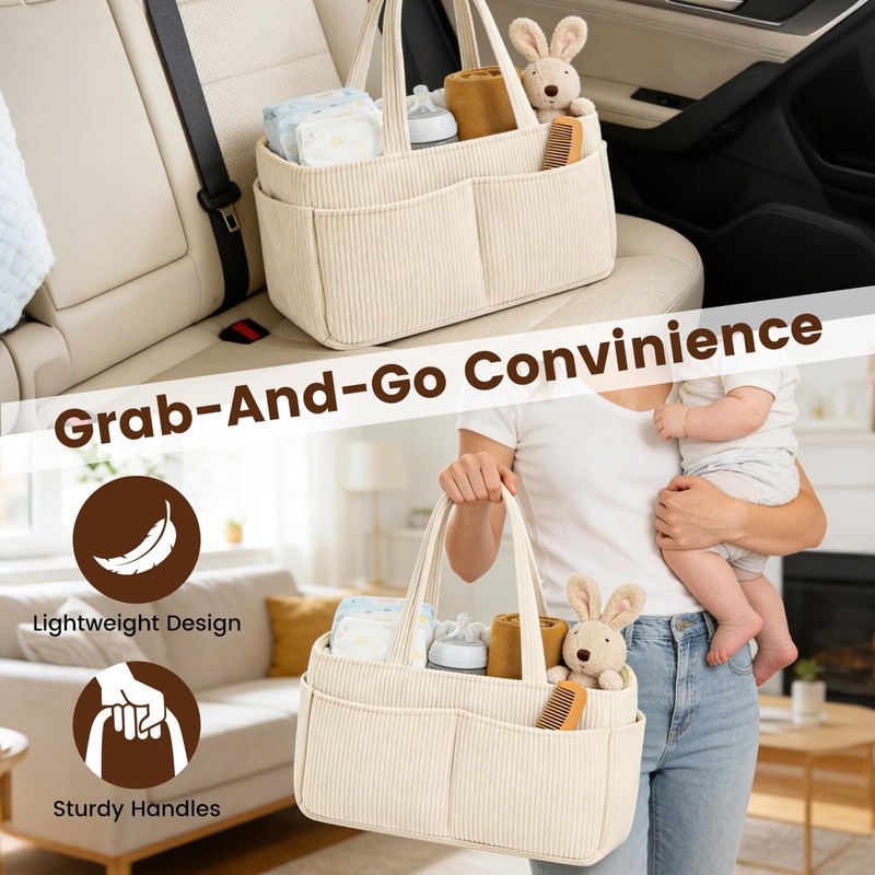 Monemey Organizer Fasciatoio per Neonati, con Scomparti e Maniglie, Beige