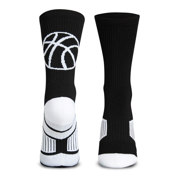 Athletic Half Cushioned Crew Socks | Basketball Silhouette Design | Black/White