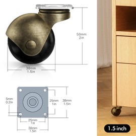 ANDUTEES Furniture Wheels 4 Pack, 1.5 Inch Ball Caster Wheels, Brass Casters Set of 4, Plate Swivel Small Castors for Furniture, Kitchen, Cabinet, Table, Max Load Capacity 200 LBS(with Screws)