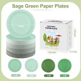 Kochorie 150 Pieces Sage Green Paper Plates 7 Inch Bulk Disposable Gradient Green Dinner Plates Heavy Duty Round Dessert Supplies for Birthday Wedding Holiday Bridal Shower Party Supplies