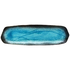 Mino Ware 520-0067 Yamasaku Kiln "Turkish Blue" Sanma Plate, Long Plate, Long Plate, Grilled Fish Plate, Approx. Diameter 13.4 x 3.9 inches (34 x 10 cm), Made in Japan