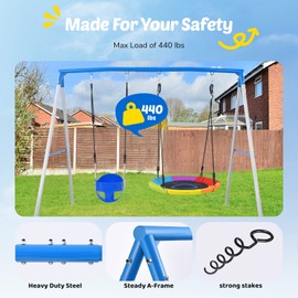 Trekassy Heavy Duty A-Frame Metal Swing Set for Backyard with 2 Swings Kids Adult Playset