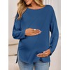 Tankaneo Womens Maternity Shirts Casual Crew Neck Long Sleeve Side