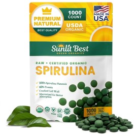 Spirulina Tablets (Mega-pack 1000 tablets). Organic, raw, non-GMO. 100 Pure Green Superfood Spirulina Plantensis Supplement. Maximum Protein and...   