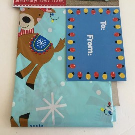 Holiday Time Giant Blue Reindeer 36" Gift Bag Snow Big Large Sack Christmas Bear