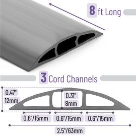 Bates- Floor Cord Cover, 8ft Cable Cover, Grey Extension Cord Cover Floor, Cord Protector, Floor Cable Cover, Cord Hider Floor, Cable Cover Floor, Cable Floor Cover, Cable Covers for Cords