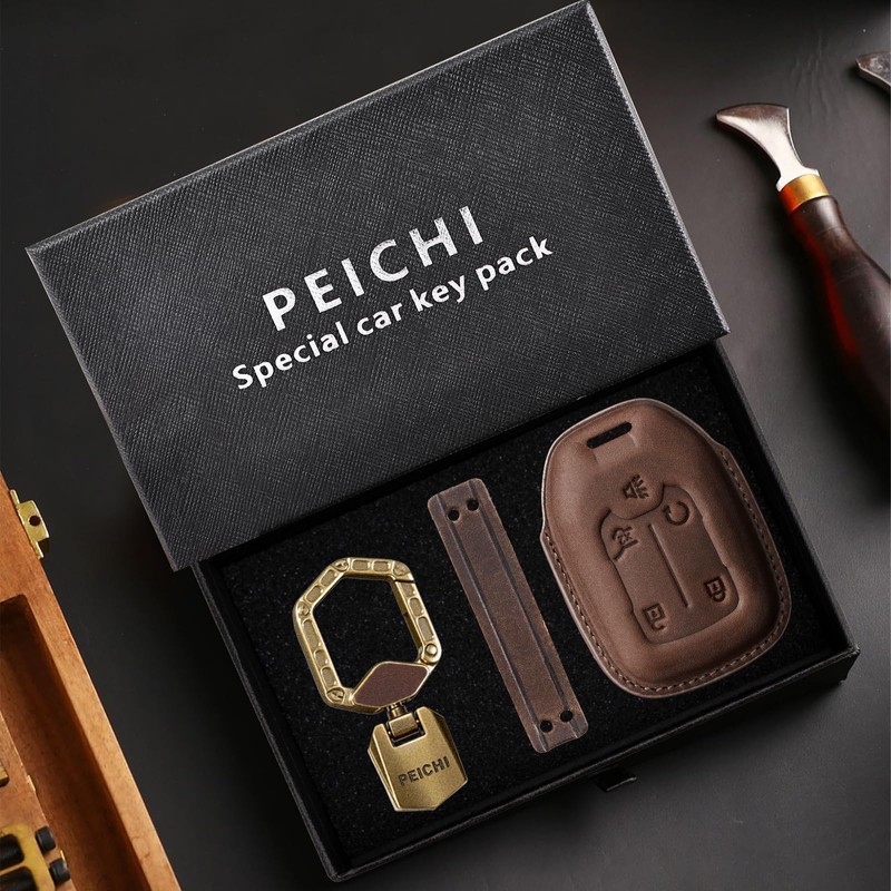 Key Fob Cover for 2019-2023 Sierra Silverado 1500 2500HD(K-Dark Brown)