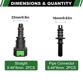Japtend Fuel Line Quick Connect Set, 2 Sets Fuel Line Hose Release Connect Fittings Include Straight Pipe Connector SAE 9.49mm to ID 8mm