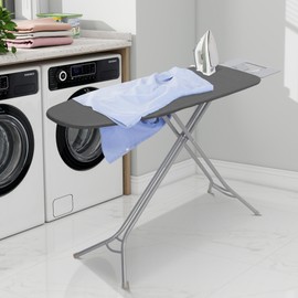 Storageideas Ironing Board 48" x 15" with Iron Holder, Adjustable Height 26" to 36", Full Size Space-Saving Foldable Iron Board with Padded Removable Cover, Sturdy Steel Frame and Legs, Gray