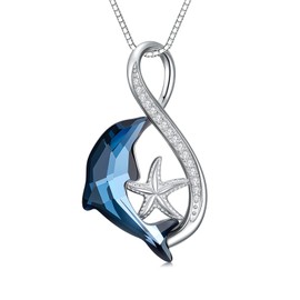 TOUPOP Dolphin Gifts for Women Sterling Silver Crystal Dolphin Pendant Necklace Dolphins Jewelry for Dolphins Lovers Mothers Day Graduation Birthday Gift for Her (02-Blue)