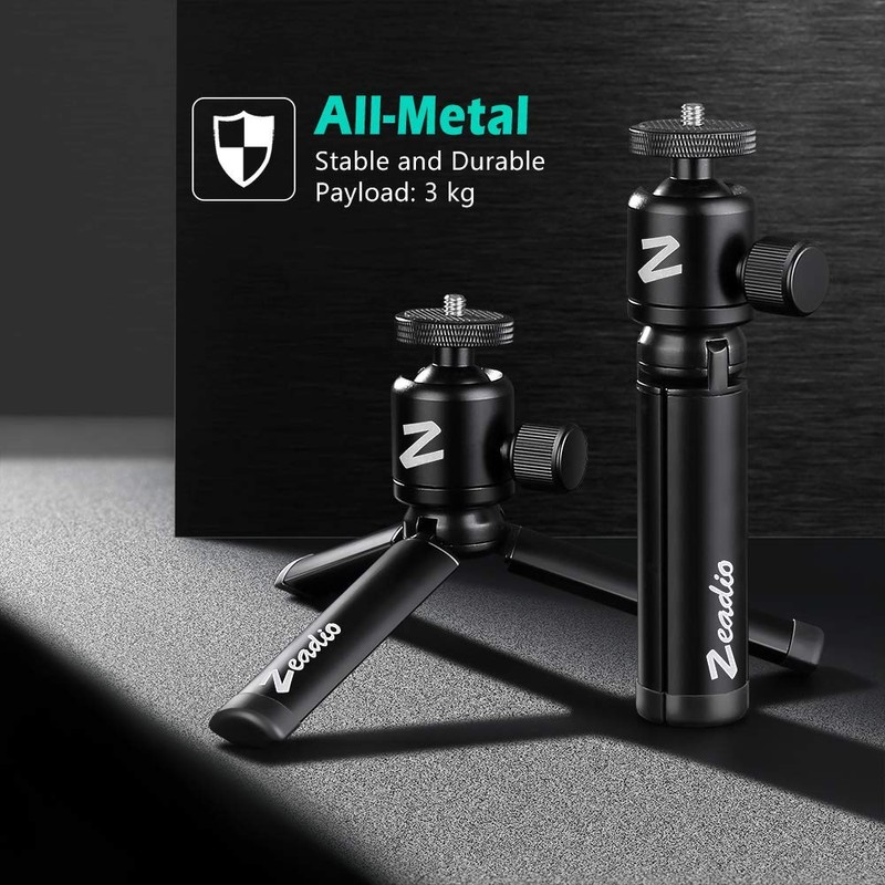 Zeadio Metal Mini Tripod with Ball Head Mount, with 1/4