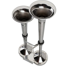 AOLIHAN 12V Marine Boat horn Waterproof Stainless Steel Dual Trumpet Horn for Boats Ship Sailboat Yacht Off-Road Vehicle Truck SUV RV Vans Touring Car (silver two tone)