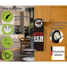 1 x HHM® "Bitte nicht stören ich Game" sign "Komm rein" sign for office gadgets - do not disturb felt door sign. Ideal as room decor or door sign in the office