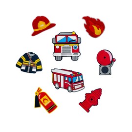 SAFITOYA Schuh-Anhänger für Jungen, Feuerwehrauto, Schuhdekoration, 8 Stück, Feuerwehrkappen, Feuerwehr-Anzug, Hydranten-Schuhe, Anhänger für Jungen und Mädchen, Partygeschenke, Geschenke