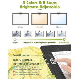 A3 Light Board for Diamond Painting, Rechargeable Battery Light Pad, Magnetic Tracing Light Box, Ultra-Thin Copy Board with 3 Colors& 6 Levels Adjustable Brightness for Drawing, Sketching, Animation