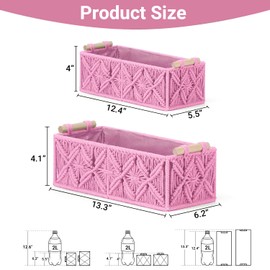Nonam Macrame Storage Baskets, Boho Decor Style Woven Storage Boxes for Home Organization, Toilet Tank Shelf Cabinet Organizer Baskets,Set of 2,Rectangle,Pink