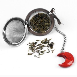 5 Pcs Reusable Stainless Steel Mesh Tea Strainers with Moon Reiki Crystal Stone Pendant Loose Leaf Tea Ball Infuser Filter for Brewing Spices, Seasoning