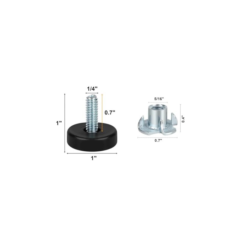 AHCUTE Furniture Leveling Feet with T-Nuts, 12 Pack, 1/4 Inch
