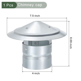 YOKIVE 1 Pcs 4-Inch Round Chimney Cap, Galvanized Iron Cone Top Chimney Cap | Stove Pipe Cap Stovepipe Finial Great for Outside Vent Flue Roof