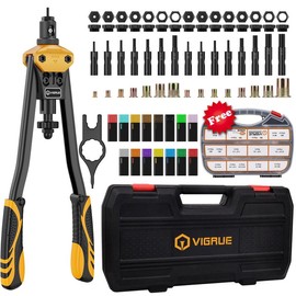 VIGRUE 16'' Rivet Nut Tool Kit Nutserts Rivnut Hand Tool Set with 15PCS Metric & Inch Mandrels M3 to M12, 6-32 to 1/2-13 and 300PCS Metric & SAE Rivet Nuts Assortment:_16'' Rivet Nut Tool Set