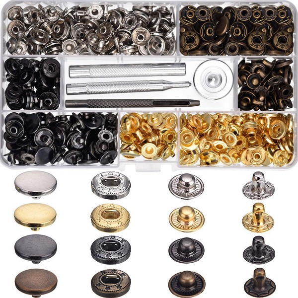 100 Set Snap Fasteners Leather Snaps Button Kit Press Studs