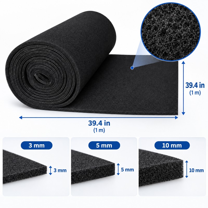 Activated Carbon Foam Filter Sheet 1m × 1m – 3mm,