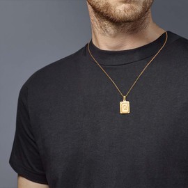 CyxenNova Men's Necklace Men's Gold, Letter Chain A-Z, Byzantine Chain Plate Chain Stainless Steel Men, Jewellery for Women Gifts Gold, Gold, No Gemstone