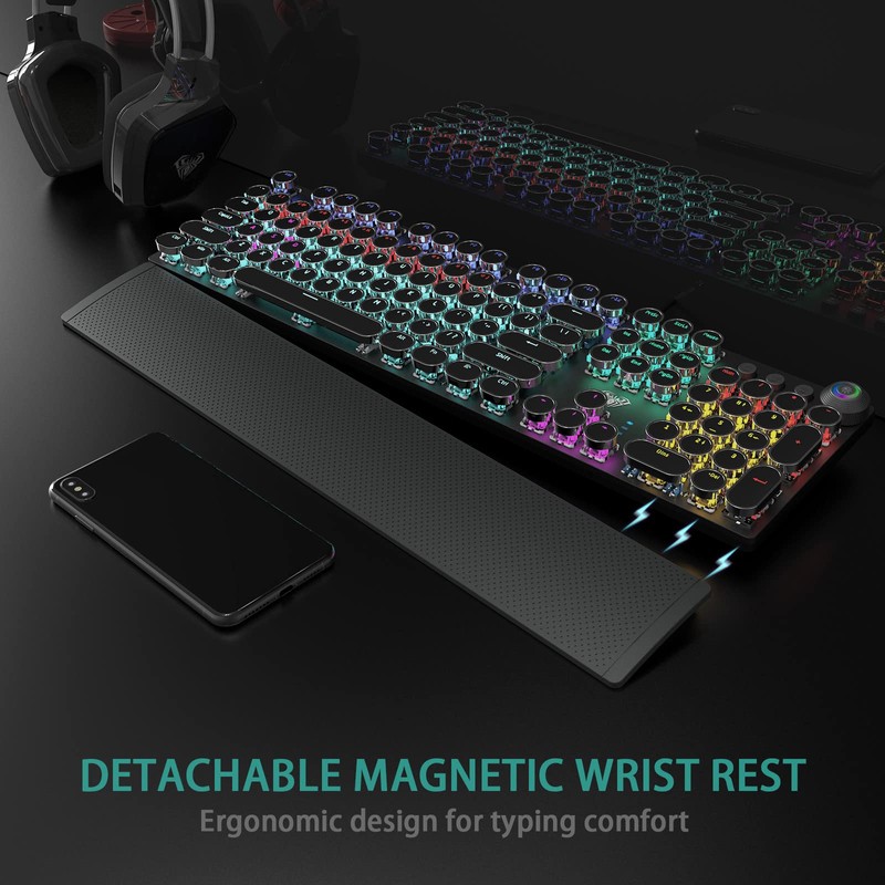 AULA F2088 Typewriter Style Mechanical Gaming Keyboard Wired,Blue Switches,Rainbow LED