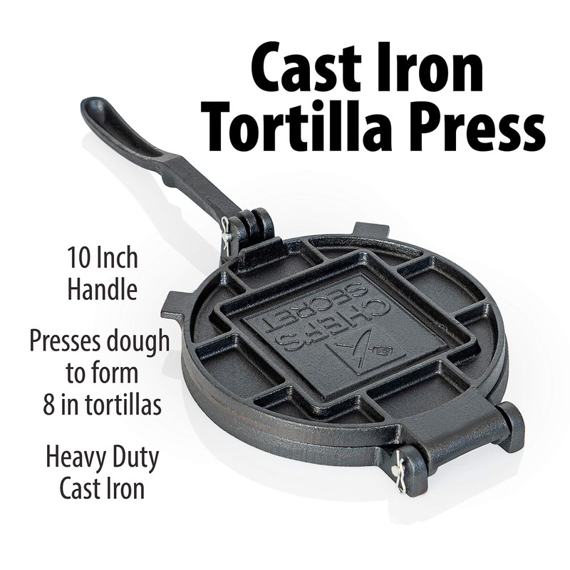 Chef's Secret 8 Inch Tortilla Cast Iron Press, Quickly Easily