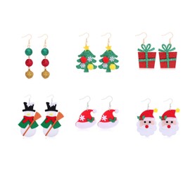 6 Pairs Christmas Drop Earrings Set, Christmas Themed Earrings Christmas Tree Dangle Earrings Christmas Bell Earrings Christmas Ornament Earrings