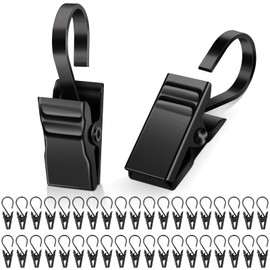 Caianwin Pack of 50 Curtain Clips Stainless Steel Curtain Clips Black Metal Clamp Hooks for Curtains Shower Curtain Photos Fairy Lights Curtain Rings with Clipper