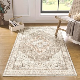 BILEEHOME 3x5 Area Rug,Washable Non Slip Neutral Farmhouse Front Door Rug for Entry,Tan Beige and Light Brown