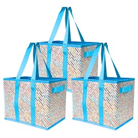 DURASACK Grocery Tote Bag 3-Pack All-Purpose Collapsible Tote Bags with Handles Kitchen Reusable Grocery Bags, Celebration