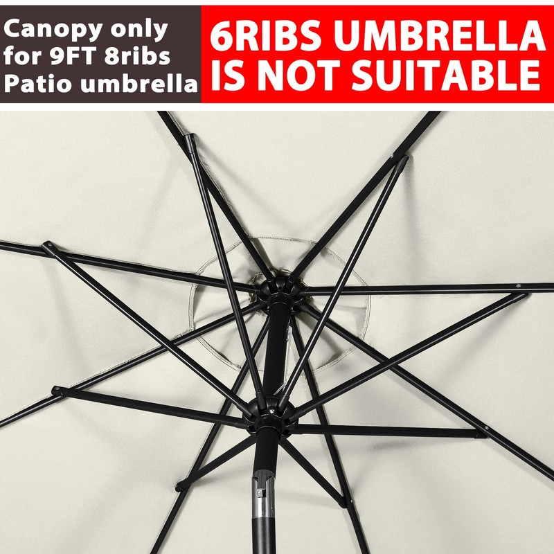 ABCCANOPY 9ft Outdoor Umbrella Replacement Top Suit 8 Ribs (Light