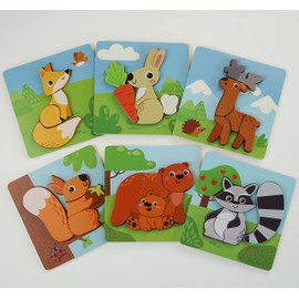 Wooden Animal Puzzles for Toddlers for Early Learning - Toddler Puzzle with 6 Colorful Animals - Wooden Puzzles for Toddlers with Premium Cloth Bag - Toddler Learning Toys - Montessori Toys, Ages 3yr+