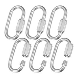M METERXITY 6-Pack Quick Chain Link Connector, M5 3/16 304 Stainless Steel D-Shape Locking Repair Chain Links for Swing/Camping/Hiking/Backpack, Twist Key Ring Screw Chain Link [Silver]